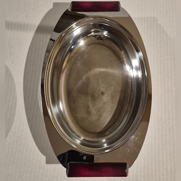 GOURMATES GLO-HILL Vintage Chrome Lidded Serving Dish with Glass Divided Insert - Picture 7 of 14